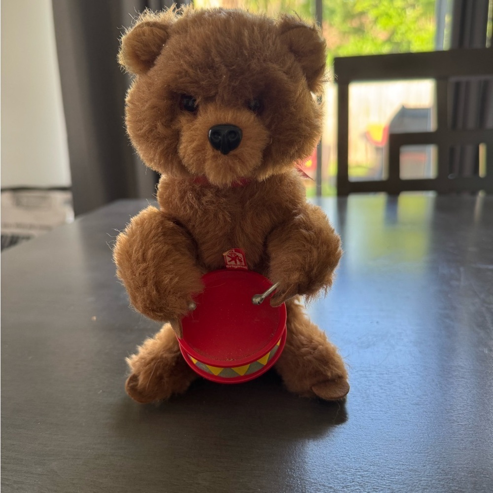 Original Vintage Fur Plush Bear Mechanical Wind Up Toy Drummer Max Carl Germany